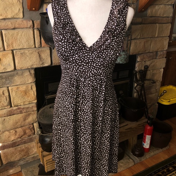 A. Byer brown polka dot dress with built in bra L
